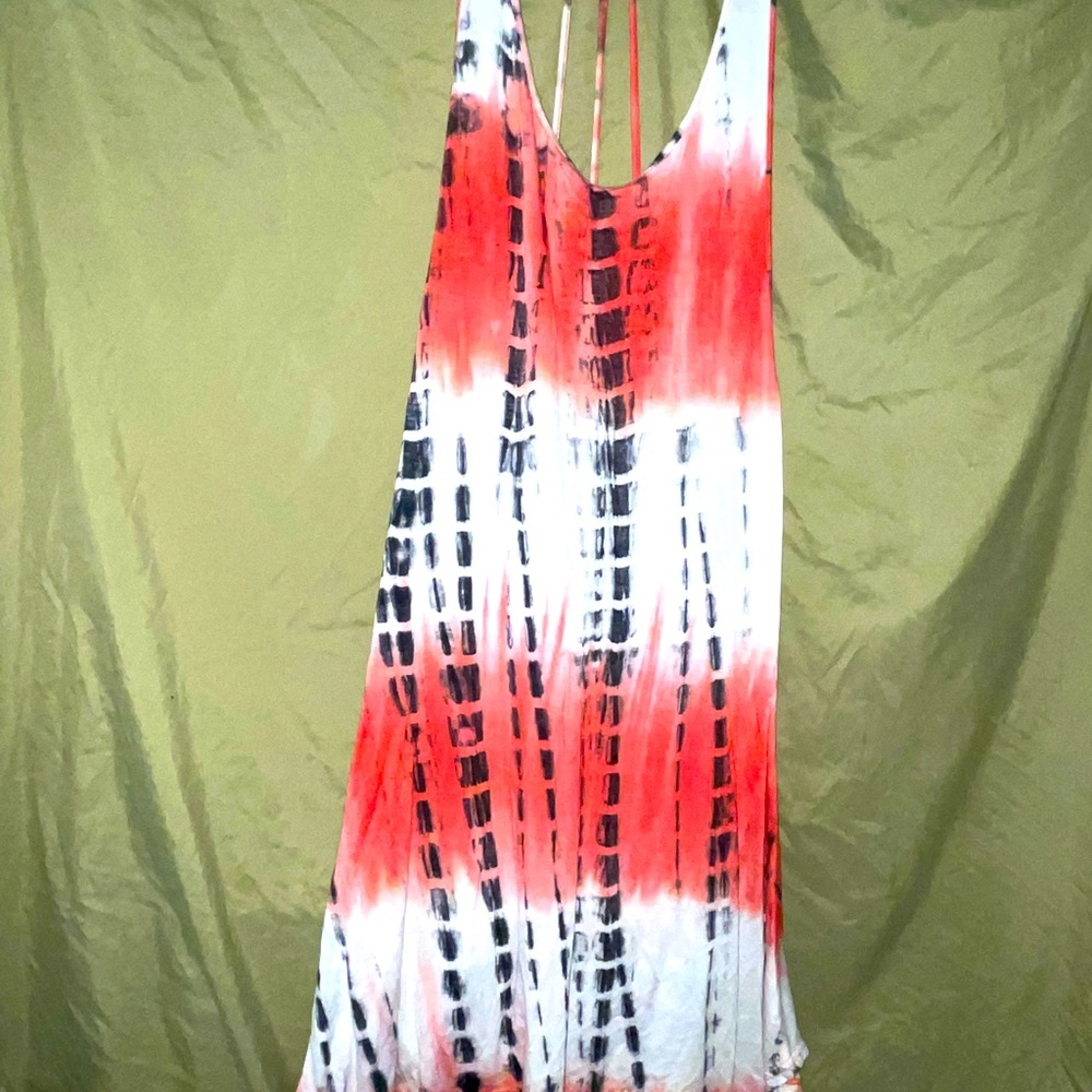 Red white and blue tie dye backless dress